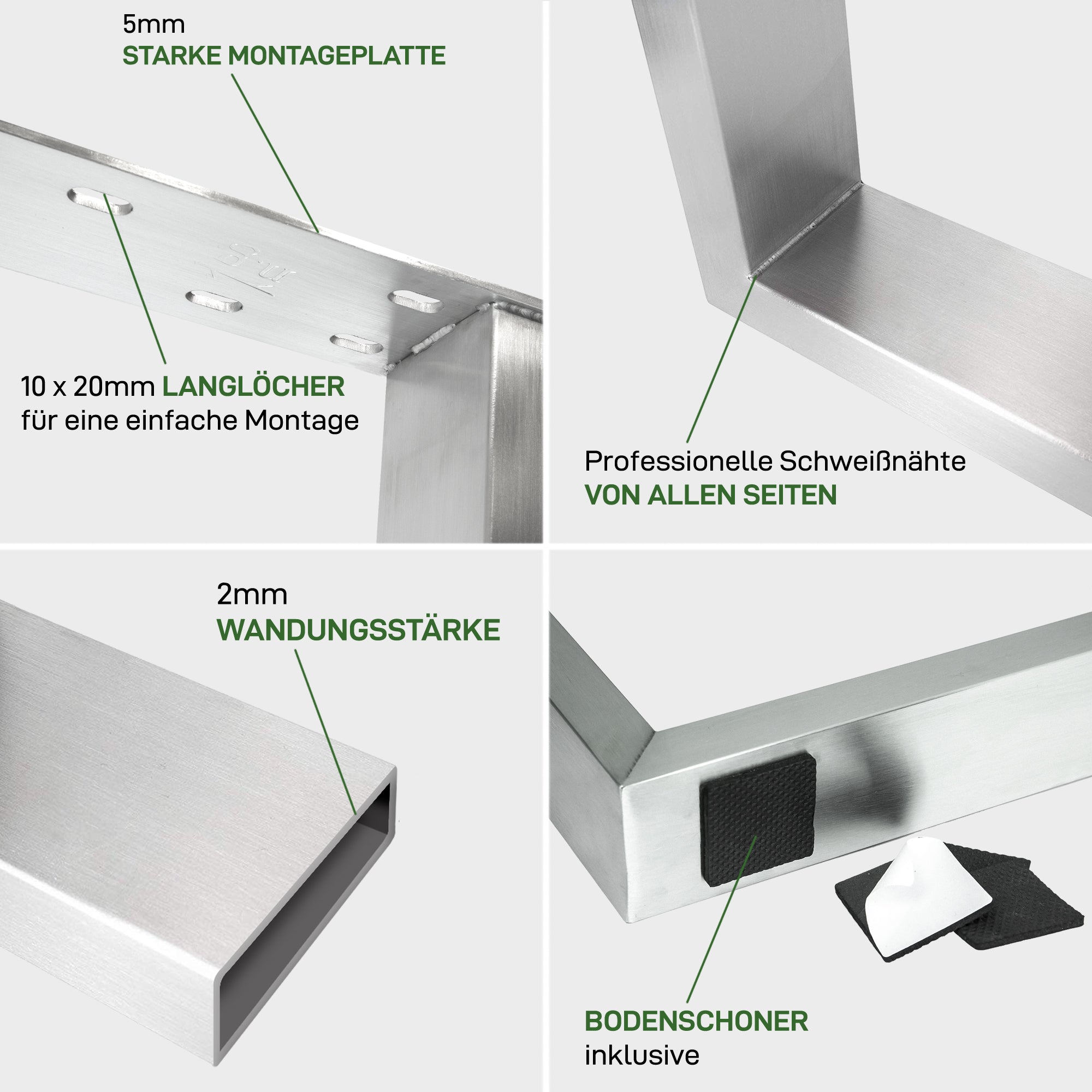 Juego de 2 correderas para muebles RECHTECK - acero inoxidable