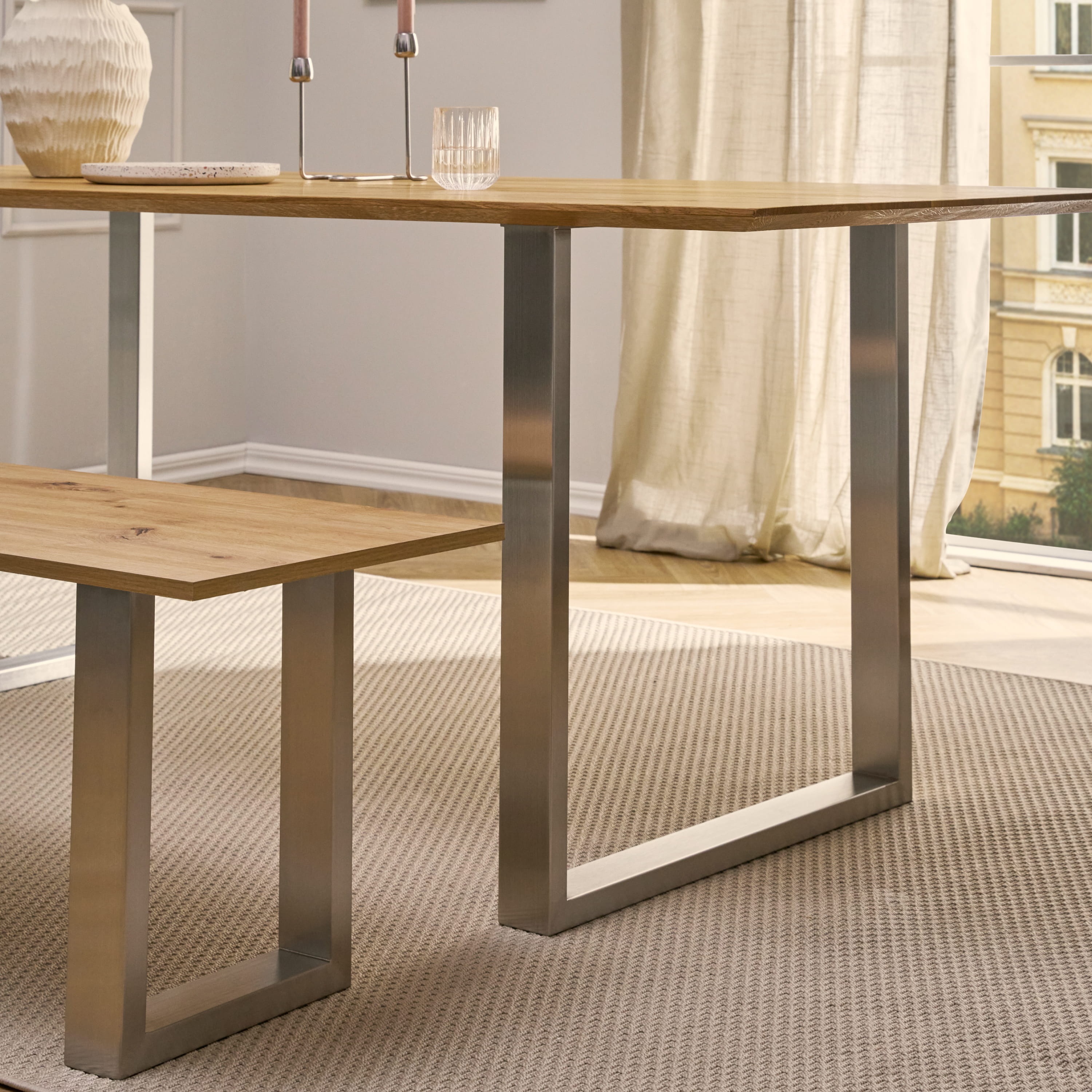 Juego de 2 correderas para muebles RECHTECK - acero inoxidable