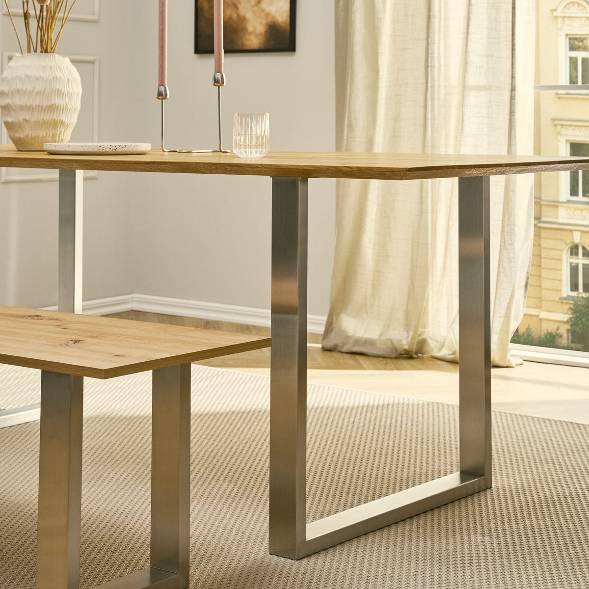 Juego de 2 correderas para muebles RECHTECK - acero inoxidable